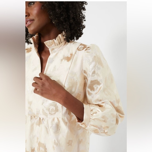 NWT Tuckernuck Palmerston Dress XXS Champagne Gold Fil Coupé Tiered Midi Party - Picture 2 of 11